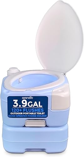 SereneLife Inodoro portátil de 4 galones para acampar para adultos, más de 100 descargas, inodoro de campamento porta orinal con soporte para