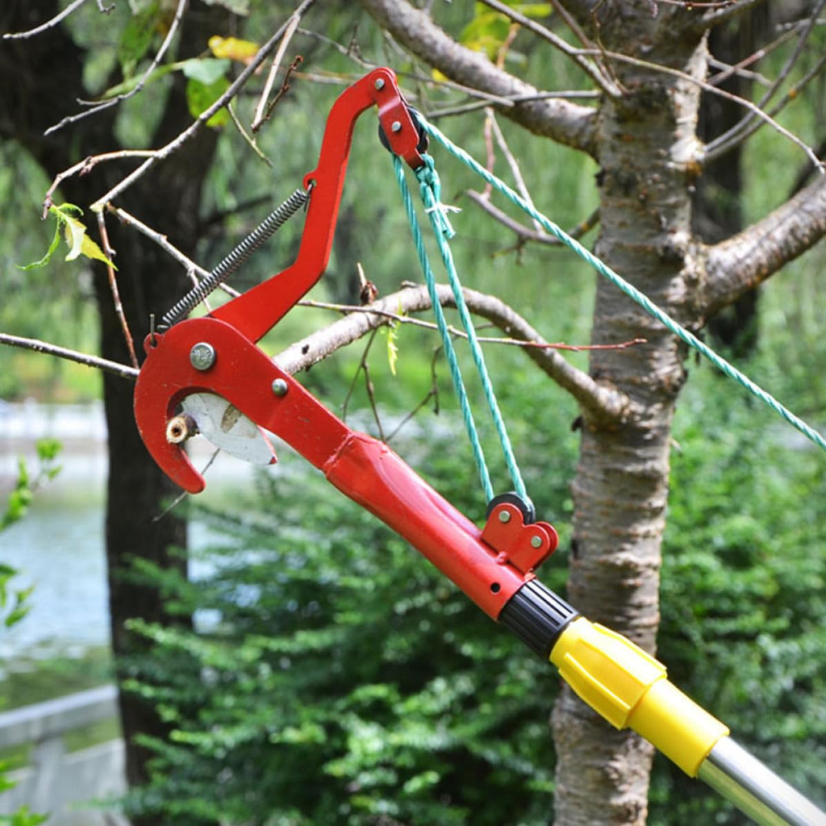 Podadora de Árboles Extensible de Acero Rojo con Polea Compuesta