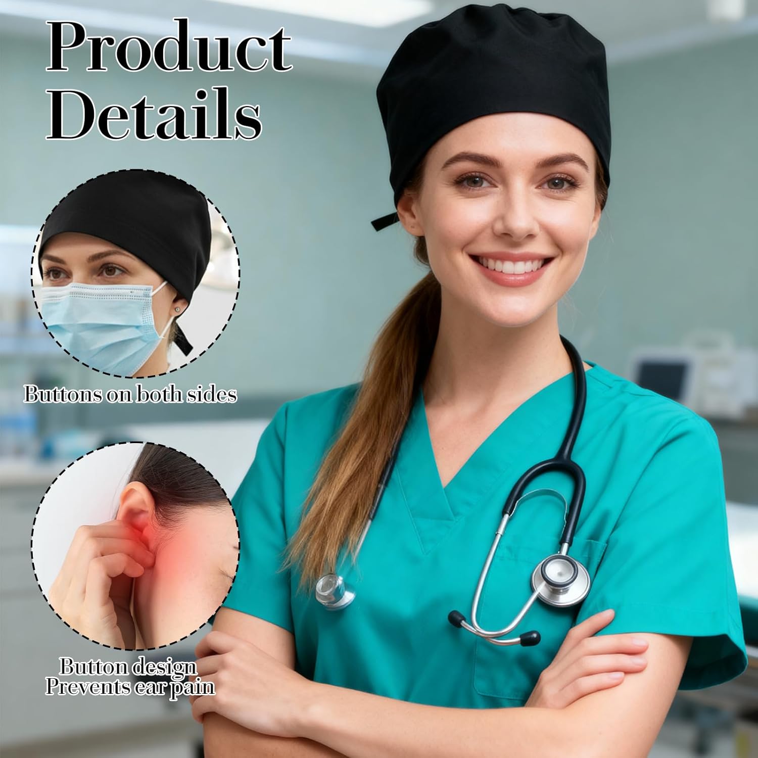 Satin Lined Scrub Cap with Ponytail Opening 1PC Adjustable Surgical Hat with Button Closure Comfortable Nurse Cap for Medical Professionals, Chefs Healthcare Workers Hair Beard Cover for Women Men - Image 4