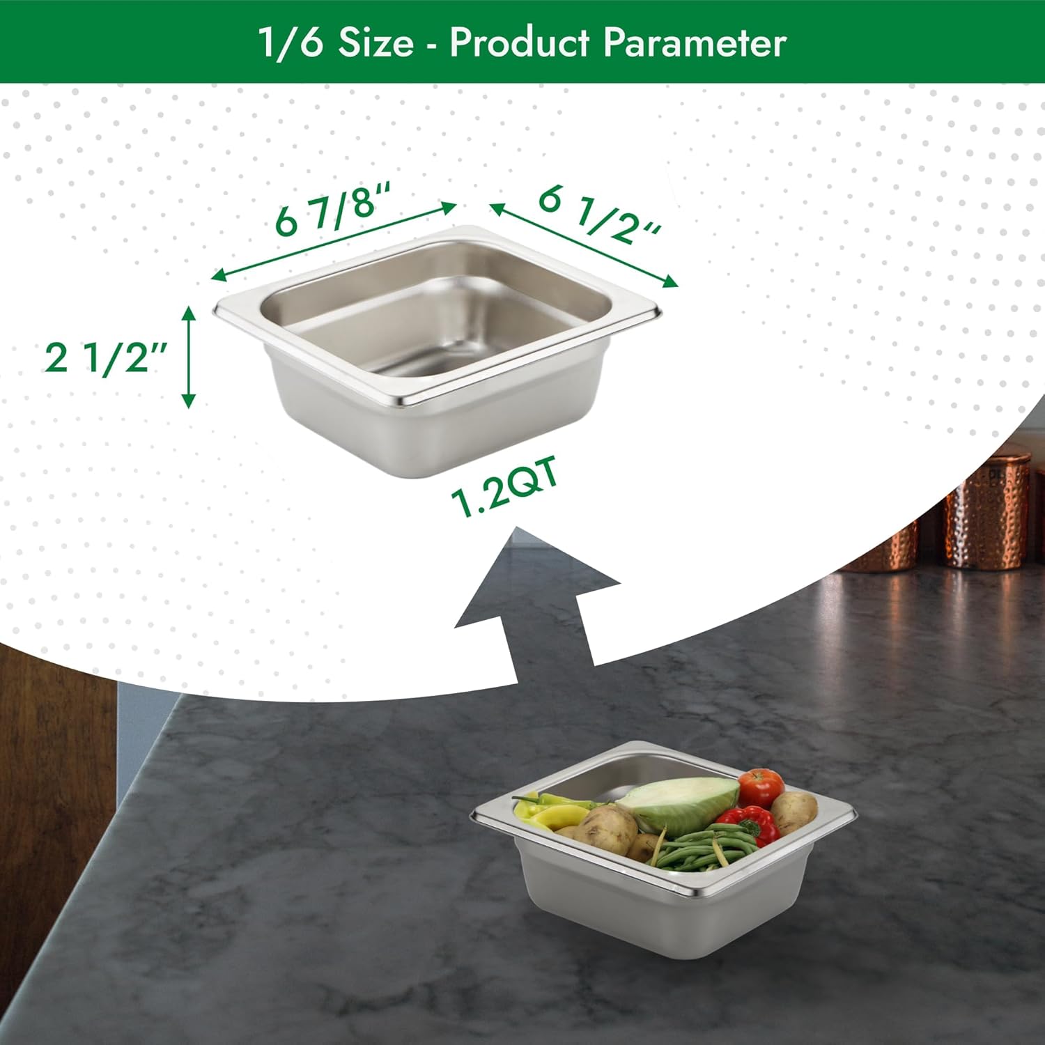 HECMAC 6 Pack Anti-Jam Hotel Pans, 1/6 Size 2 1/2 Inch Deep, Commercial Stainless Steel Chafing Steam Table Pan, Catering Storage Metal Food Pan, 23 Gauge - Image 2