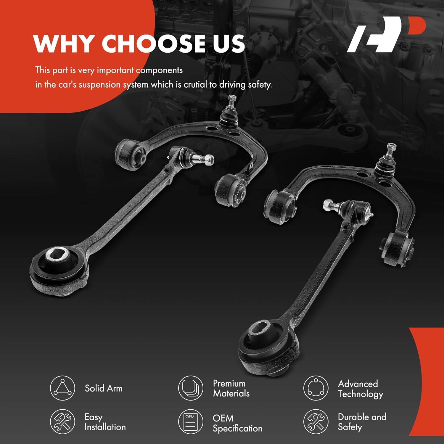 A-Premium Set of 4, Front Upper & Lower Control Arm Kit, with Ball Joint & Bushing, Compatible with Dodge Charger 2006-2010/2012-2016, Challenger 2008-2016, Magnum 2005-2008 & Chrysler 05-10/12-14