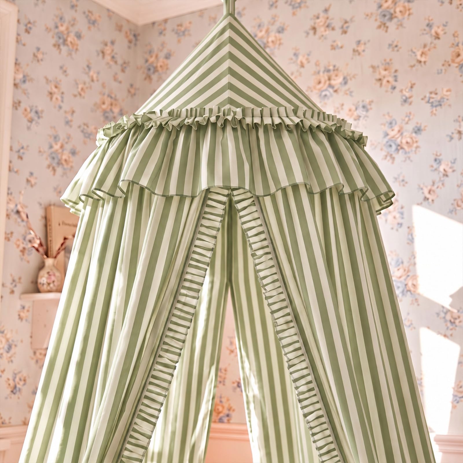 SmoothNovelty Green Bed Canopy with Ruffles, Gingham Canopy Over The Bed