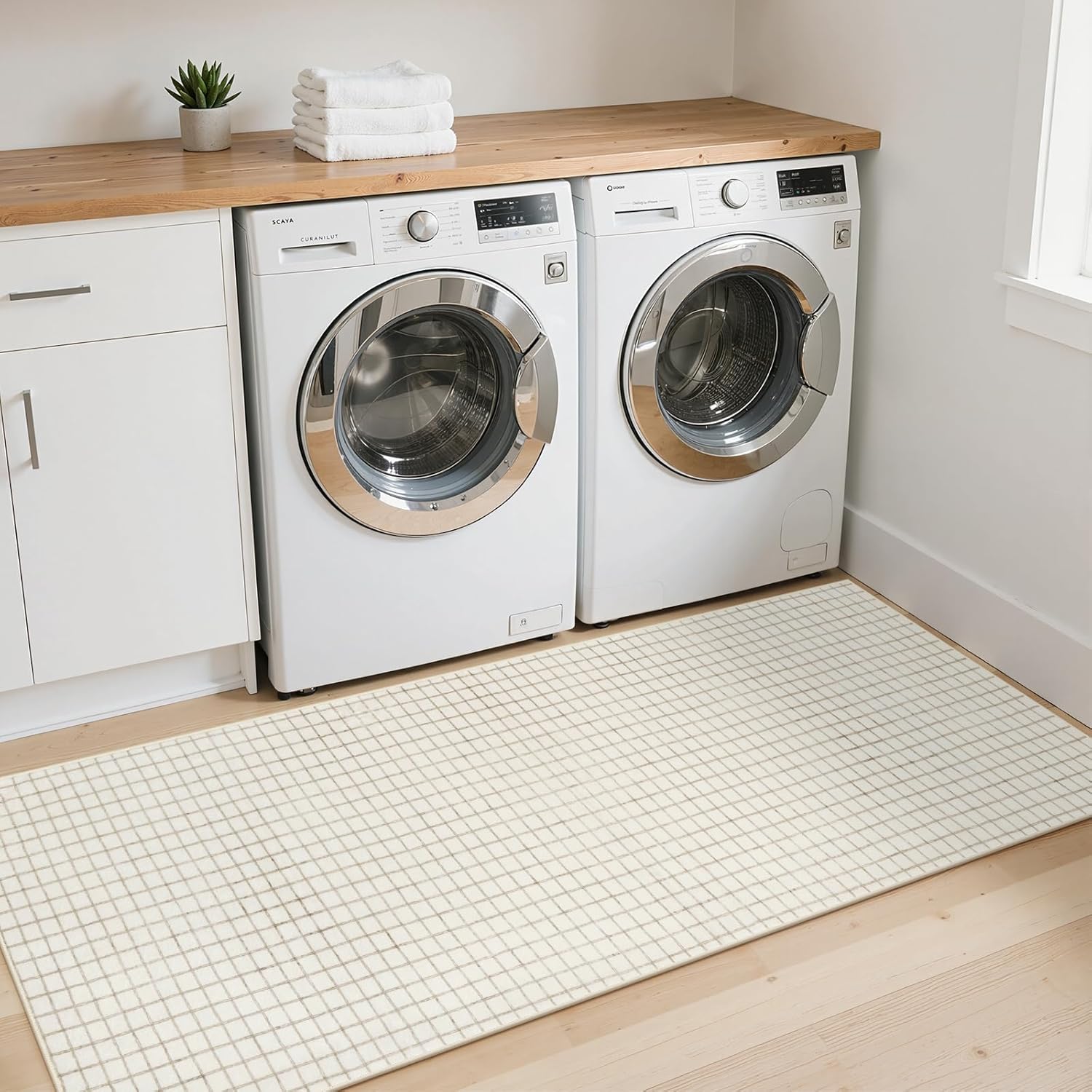 STARUIA Plaid Runner Rug Non Slip, 2x6 Washable Area Rugs Modern Neutral Runner Checkered Rug for Bedroom, Soft Low Pile Entryway Hall Carpet for Hallways Kitchen Laundry Living Room (Beige,2'x6') - Image 3