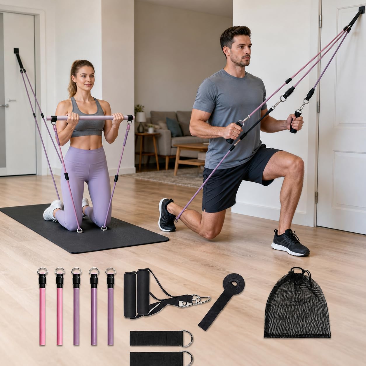 Bande Elastiche di Resistenza Regolabili | Impugnature ergonomiche, Corde Per Allenamento, Ginnastica posturale, Per Personal