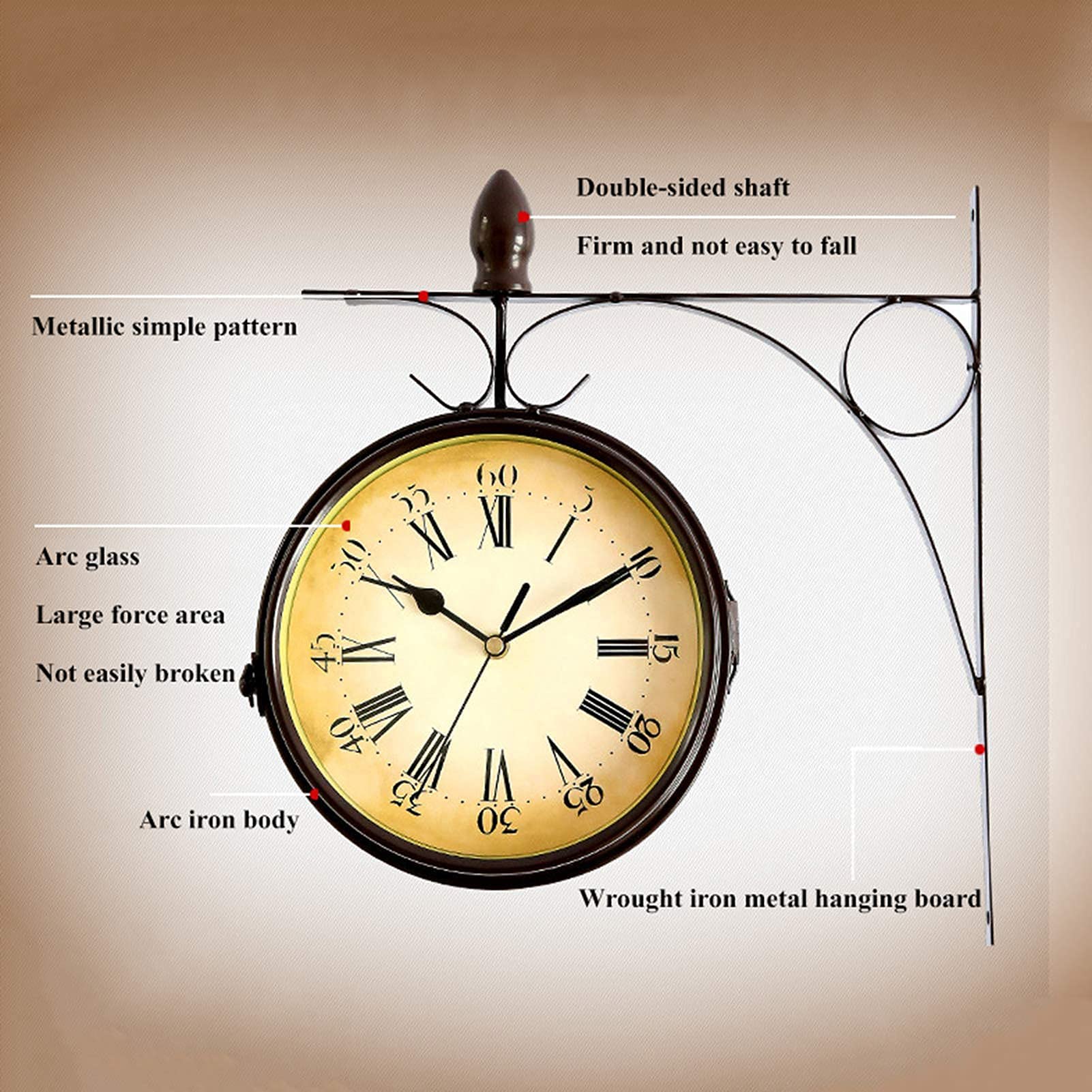 Horloge Murale Classique de la Gare de Paddington de 13 Pouces Horloge de Jardin Double Face Horloge Murale de Jardin extérieur avec Support extérieur Horloge extérieure étanche Dé