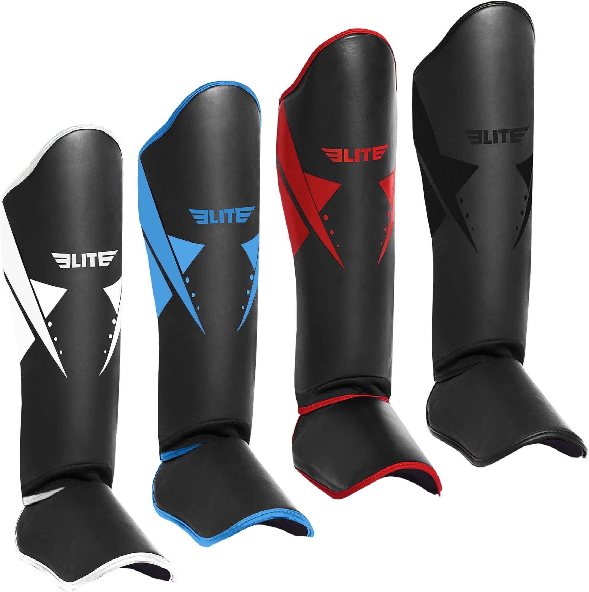 Elite Sports Muay Thai Shin Guards Kickboxing MMA Muay Thai Leg Instep Protective Pads, Martial Art Kicking Sparring Training Gear for BJJ Karate Boxing Taekwondo