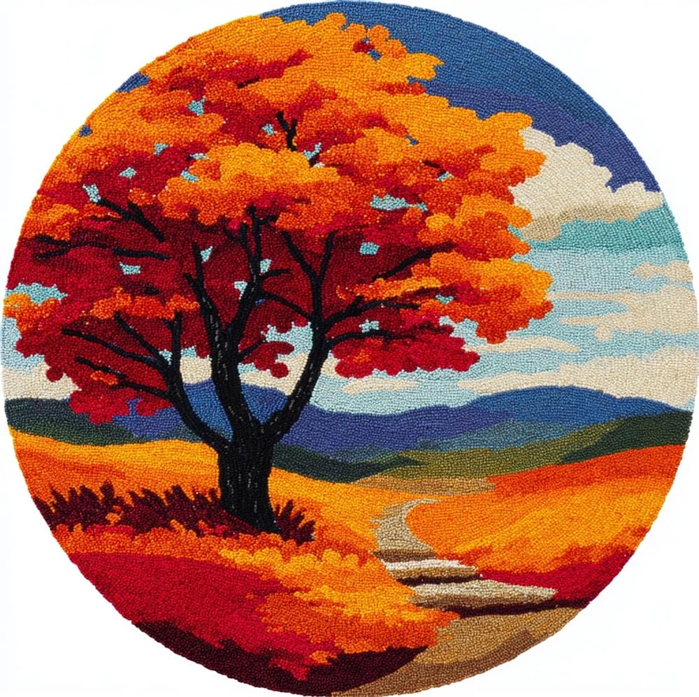 kitphoenix DIY Latch Hook Rug Kit Autumn Golden Tree Leaves