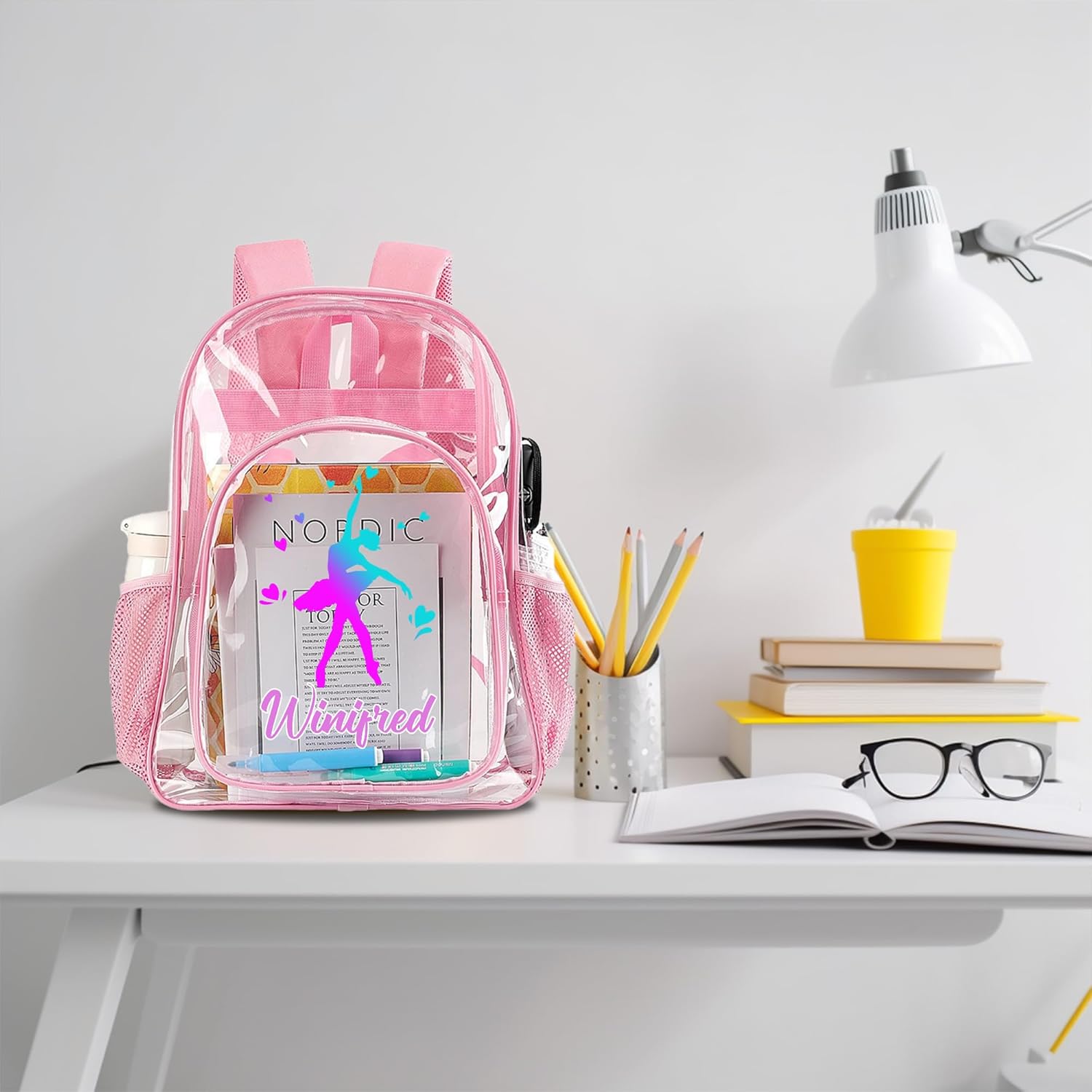 Customized Ballet Clear Backpack for Girls, Personalized Kid Bookbag with Name, Heavy Duty Transparent Backpack with Reinforced Strap, Custom PVC Waterproof School Bag, Back to School Gifts