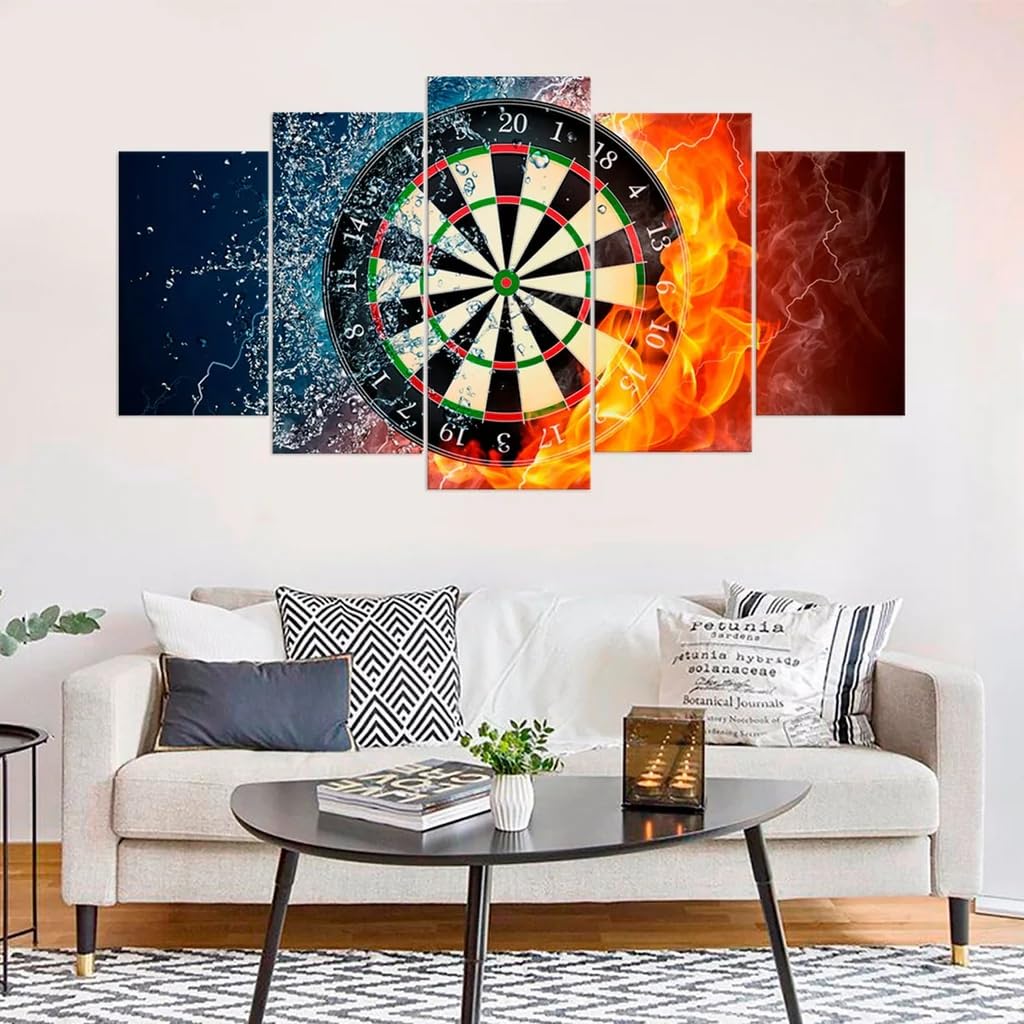 Tableau decoration murale 5 parties fléchettes de feu et d'eau motivantes