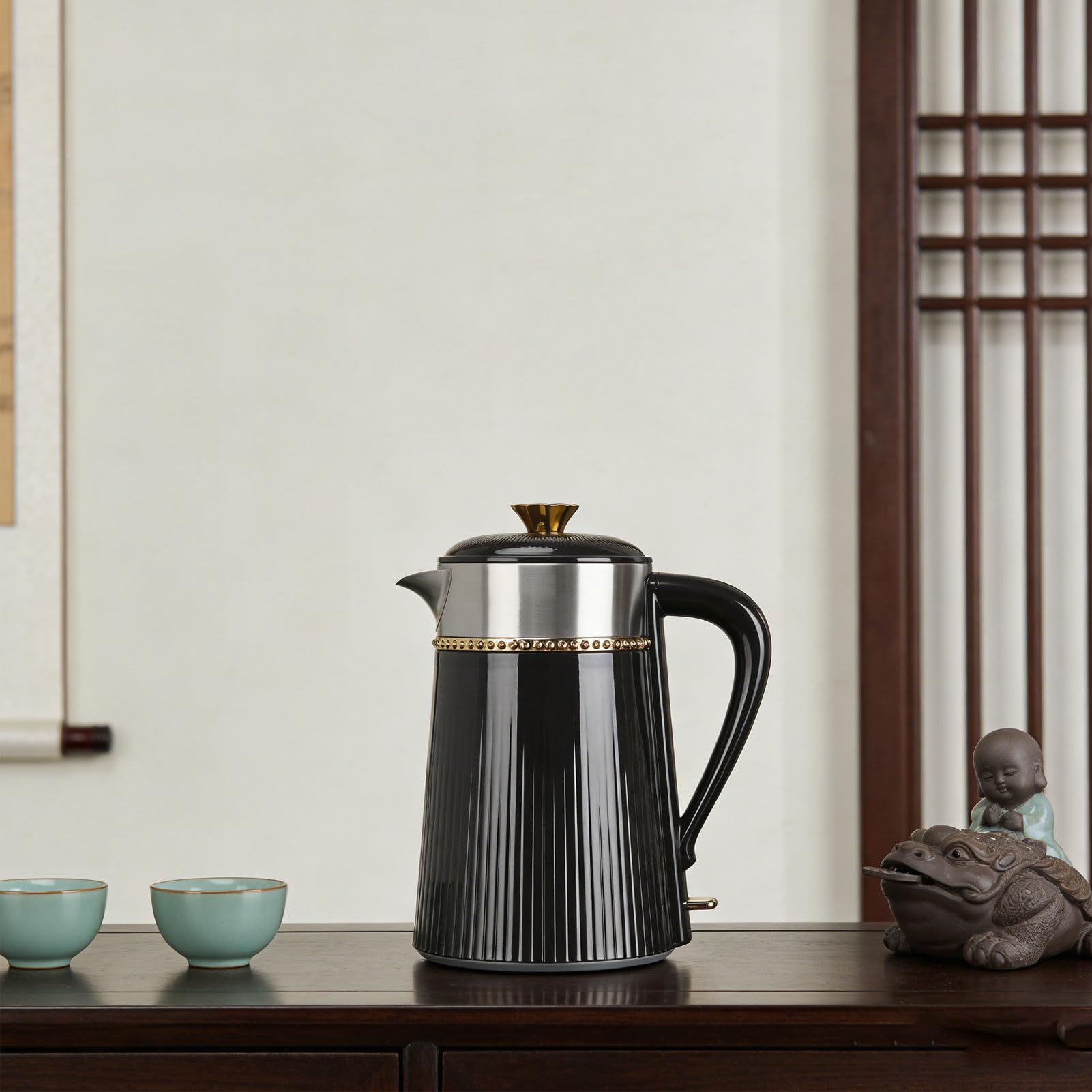 Hervidor Eléctrico Elegante Negro Mate 1800W Caldera de Agua Caliente para Oficina en Casa 2L Acero Inoxidable (Enchufe europeo)