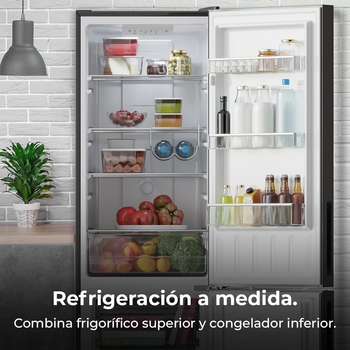 Cecotec Frigorífico Combi Bolero CoolMarket Combi 250 Dark E. Clase Energética E Frigorífico Combi Inox Oscuro 180X55Cm, 250L, No Frost, Multi Air Flow Y Cajón Humidity Box