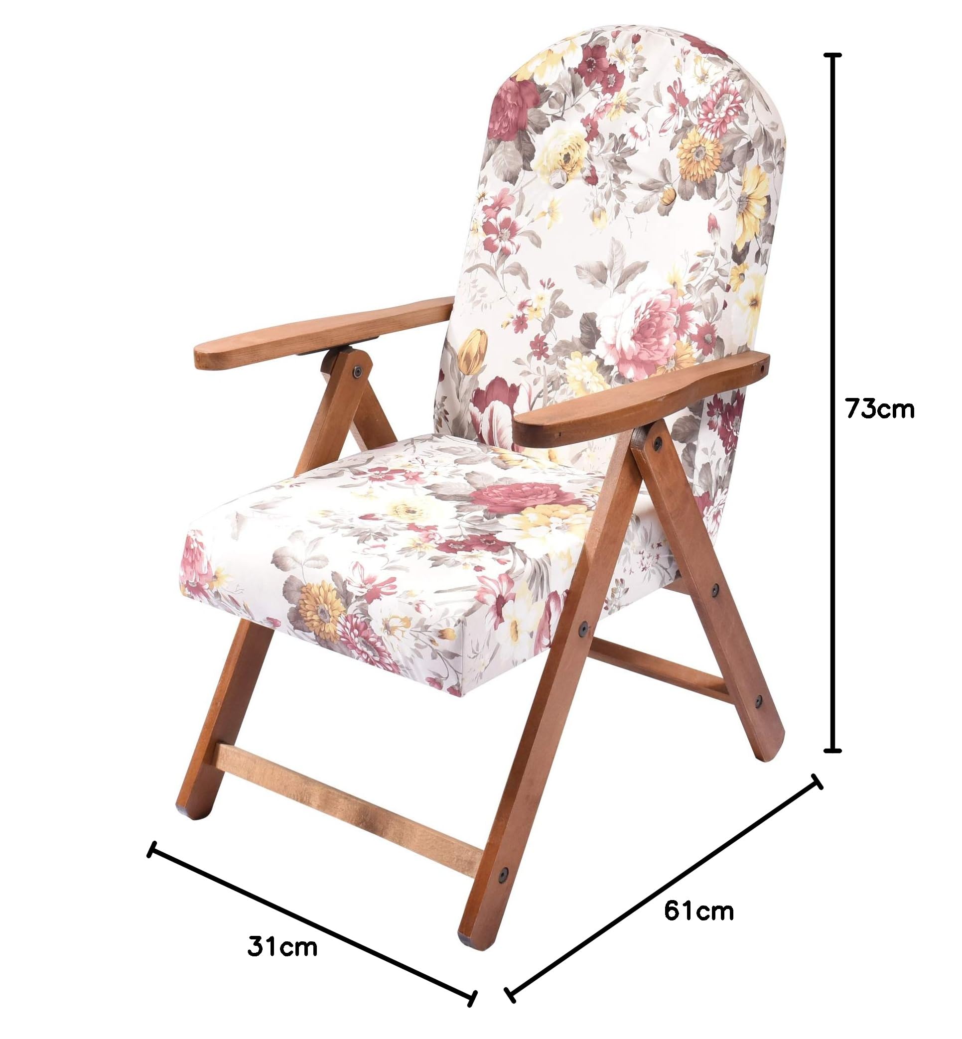 House Collection, Poltrona Siena Molisana, Legno Scuro/Fiorato, 4 posizioni, 60x50x110 cm