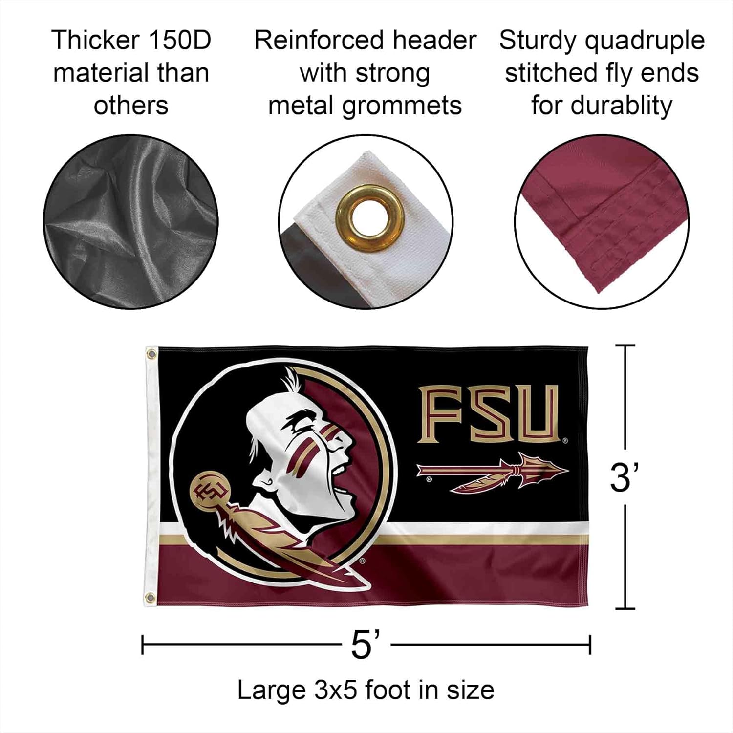 College Flags & Banners Co. Florida State FSU Noles 3x5 Banner Flag