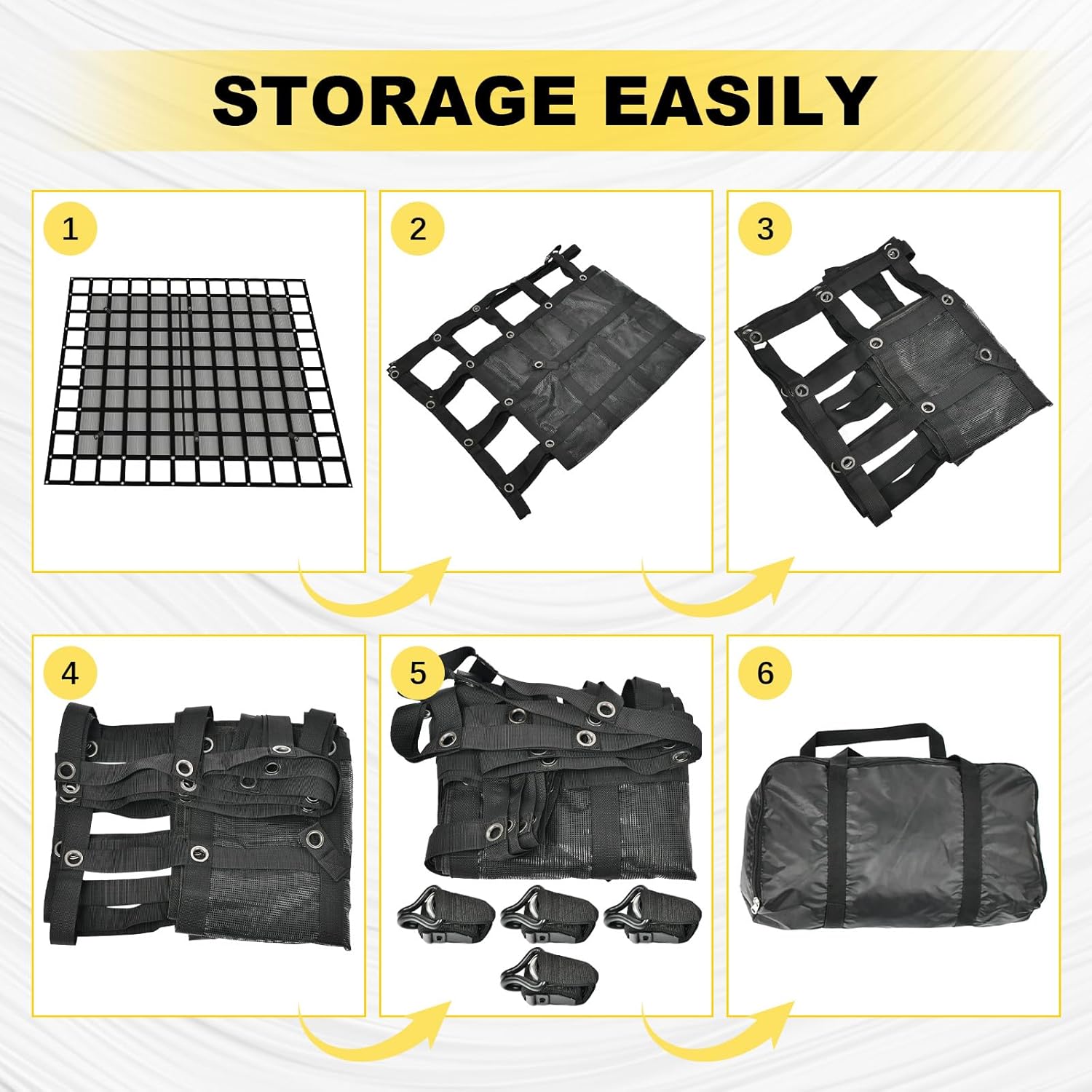 Heavy Duty Cargo Net with Mesh, 6.75' x 8' Elastic Cargo Net for Pickup Truck Bed with Cam Buckles & S-Hooks & Cross Straps