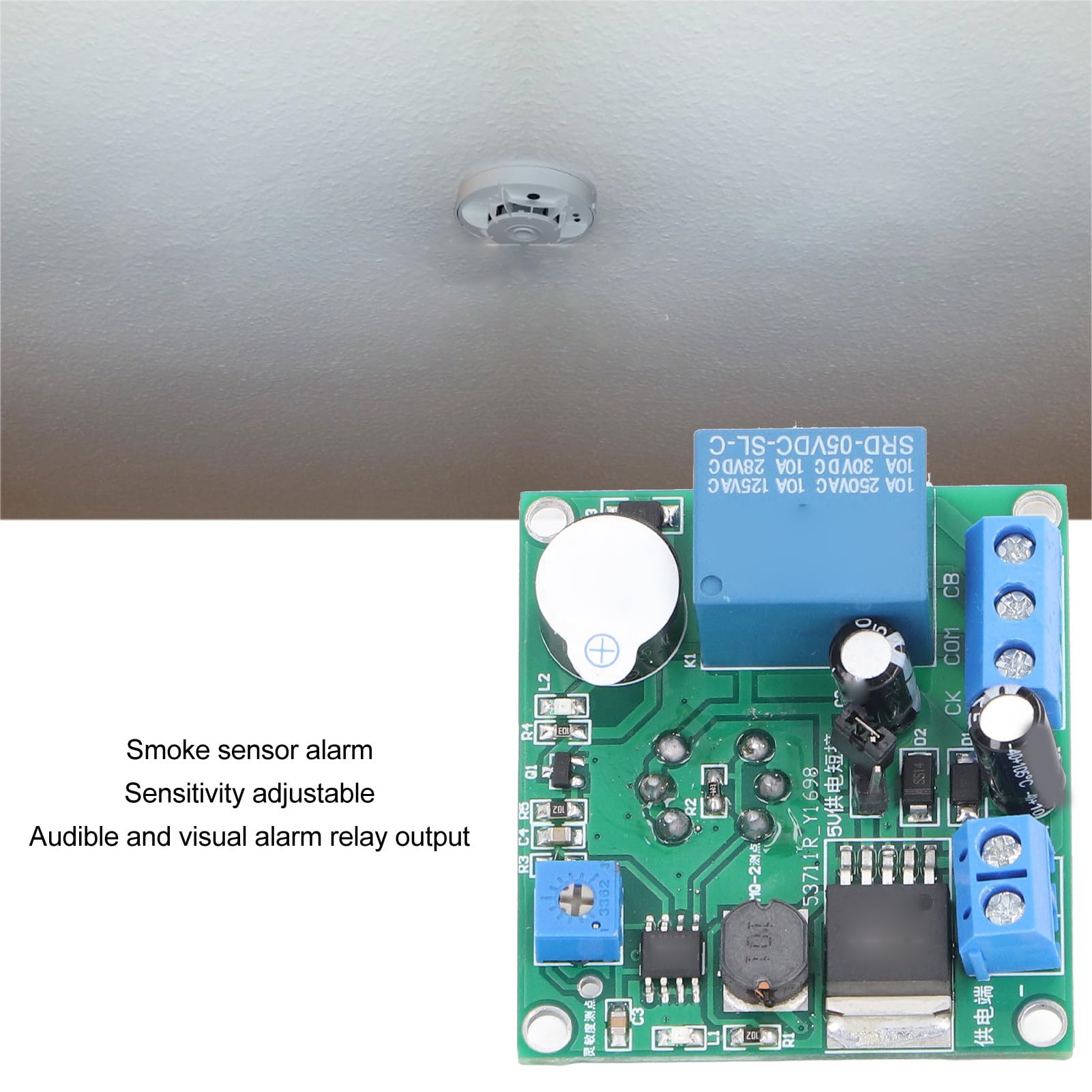 Module D'alarme de Détecteur de Fumée PVC, Capteur de Détection D'alarme Sonore et Lumineuse, Module de Relais, Contrôleur de Commutateur pour Cuisine, Hôtel, Entrepôt DC5-30V