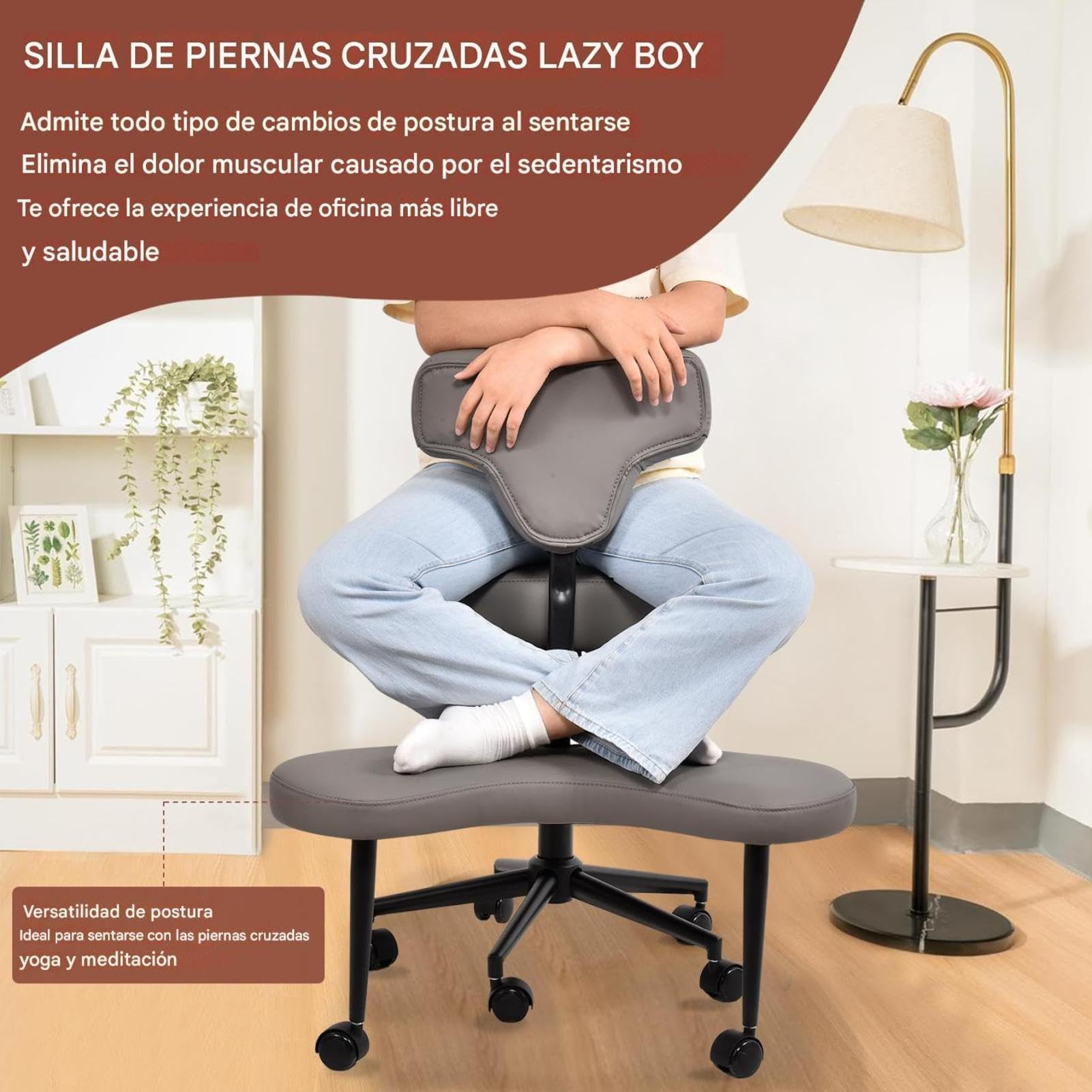 Silla De Meditación, Silla De Oficina Con Patas Cruzadas Para TDAH Con Ruedas, Asiento Ajustable En Altura Y Ángulo Con Soporte Lumbar Para Trabajadores De Oficina Sedentarios,adultos Inquietos Y Yoga