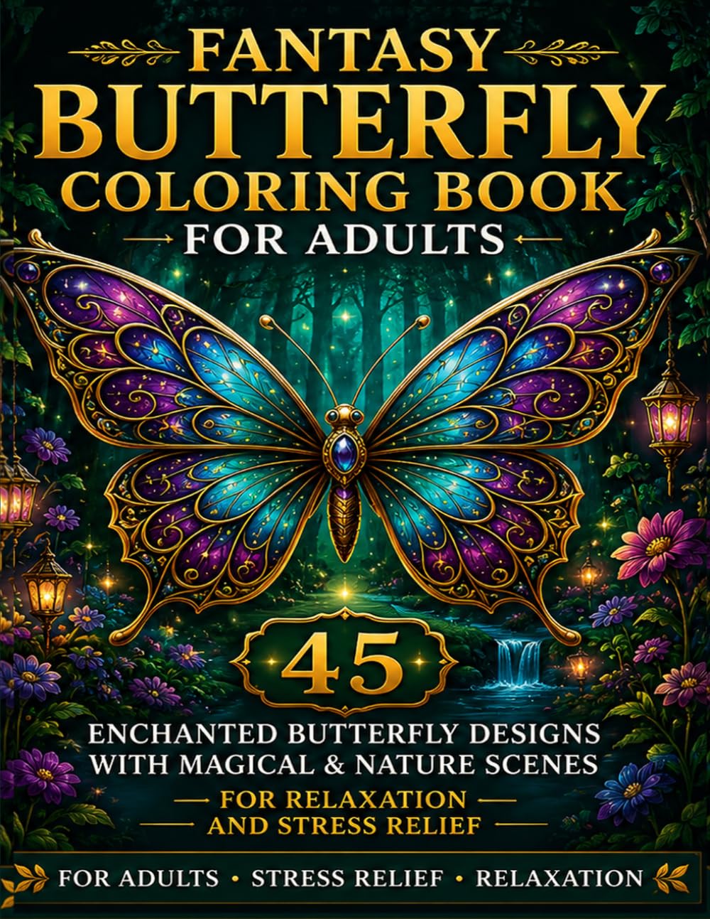 Fantasy Butterfly Coloring Book for Adults: 45 Enchanting Butterfly Designs with Magical Nature Scenes for Relaxation and Stress Relief