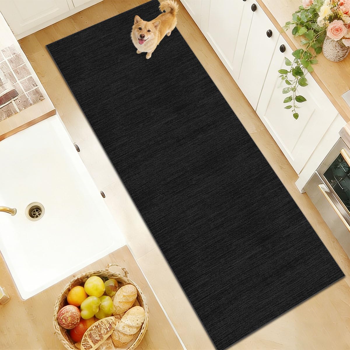 Tappeto Passatoia Cucina Antiscivolo Lavabile Tappeto Corridoio Lungo Tappeto Cucina Tappeto Ingresso Interno Moderno Tappetini Lungo per Entrata Camera da Letto Lavanderia Nero 50 x 180cm