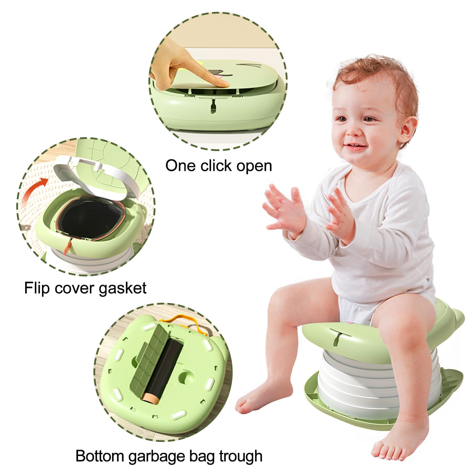 Sedile WC pieghevole per bambini, vasino da viaggio per auto, per esterni e interni, pratico per campeggio e viaggi, compatto e portatile, rosa (toilette pieghevole per bambini, verde)