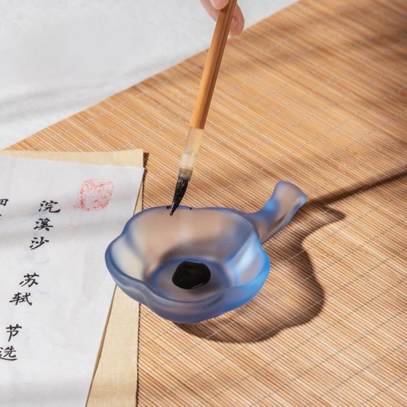 Amazon | JBJSHHY硯 墨池 筆置き ミニ すずり 書道 ガラス製 取っ手 