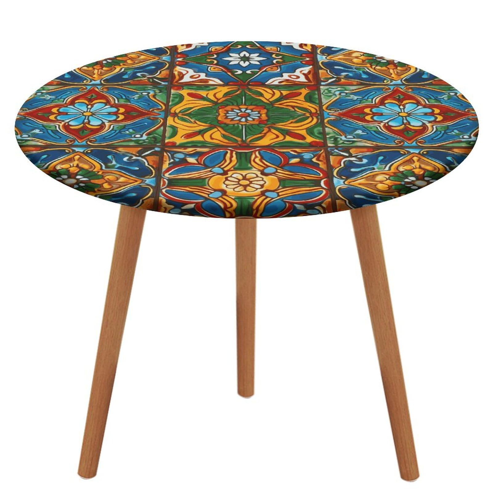 Nappe ronde mexicaine 130 cm imperméable et élastique pour table de jardin