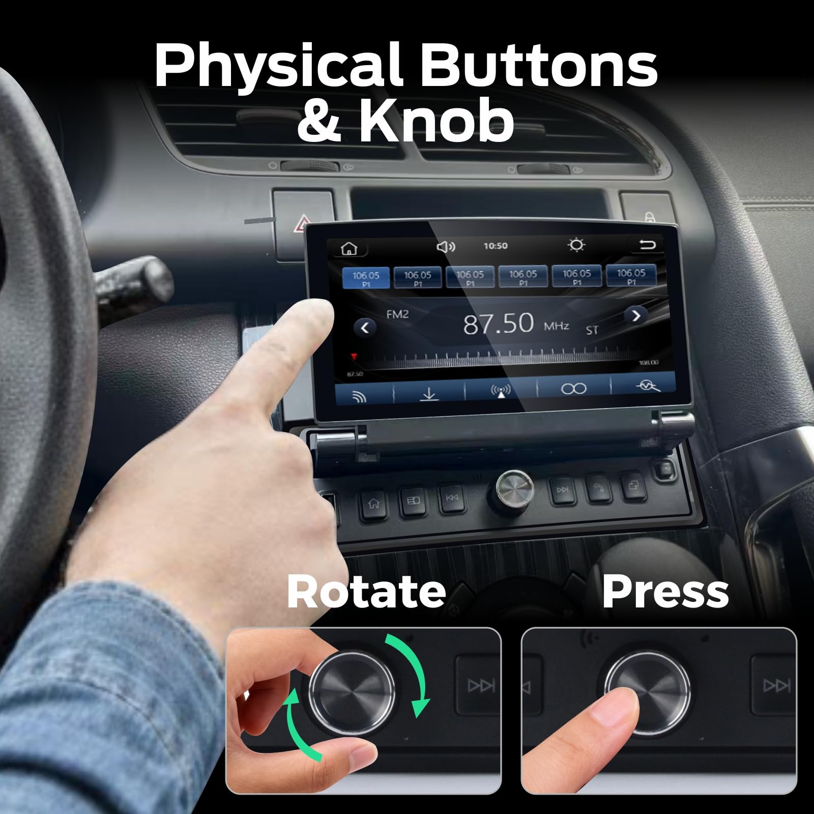 Autoradio singolo DIN con schermo a scomparsa, CarPlay wireless e Android Auto, autoradio con touchscreen a scomparsa e qualità audio di livello OEM, Bluetooth, FM RDS
