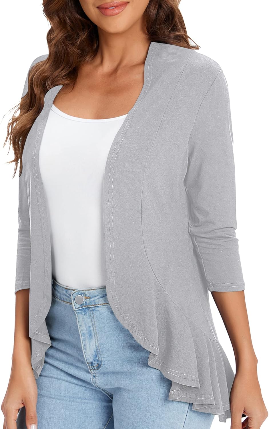 Urban CoCo Women's 3/4 Sleeve Casual Cardigans for Women Trendy Open Front Lightweight Cover Ups - Image 4