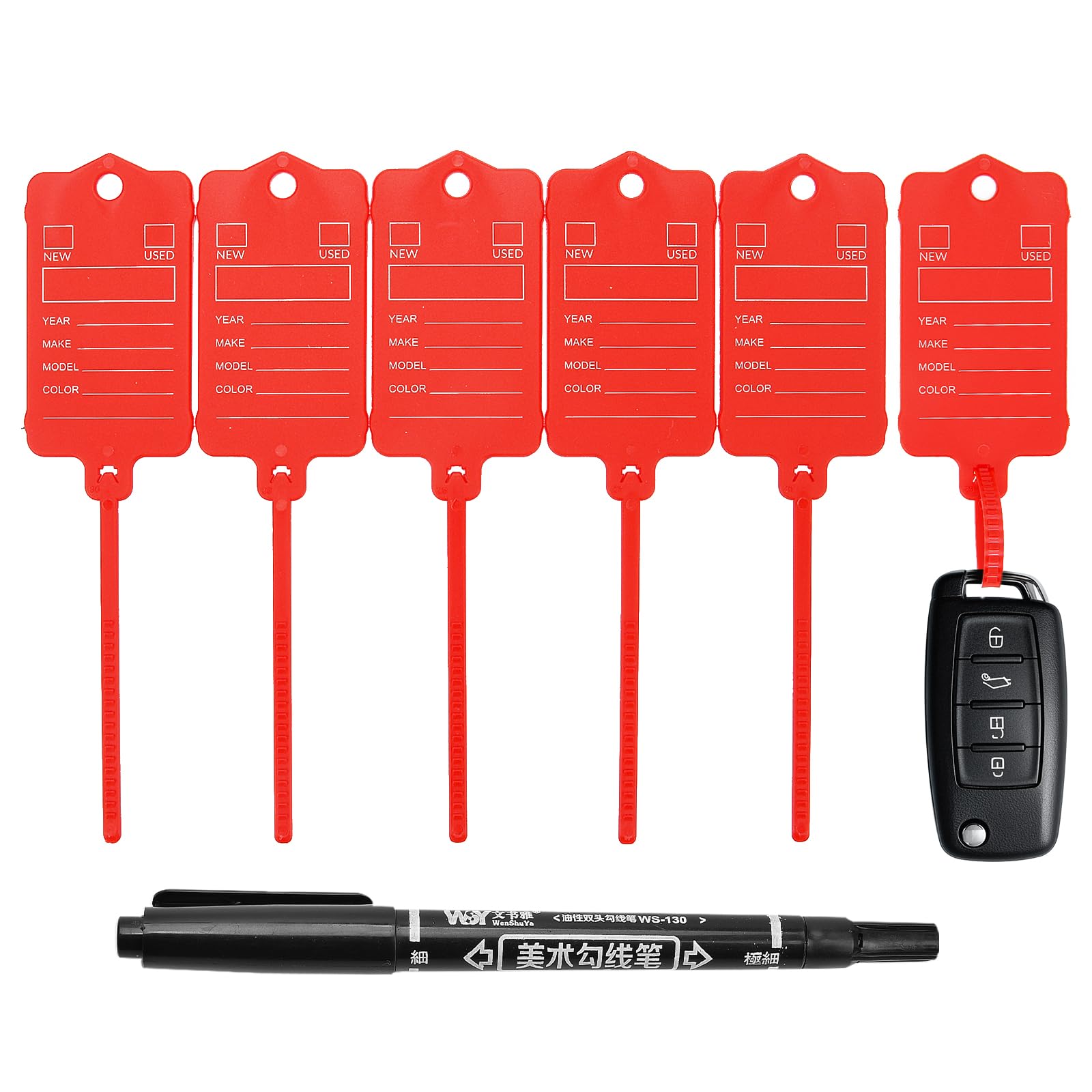 50 Car Key Tags with Labels Plastic Car Dealership Key Tags Self Locking Automotive Identifiers Blank Shop Labels with One Pen (Red) Red 50 PCS