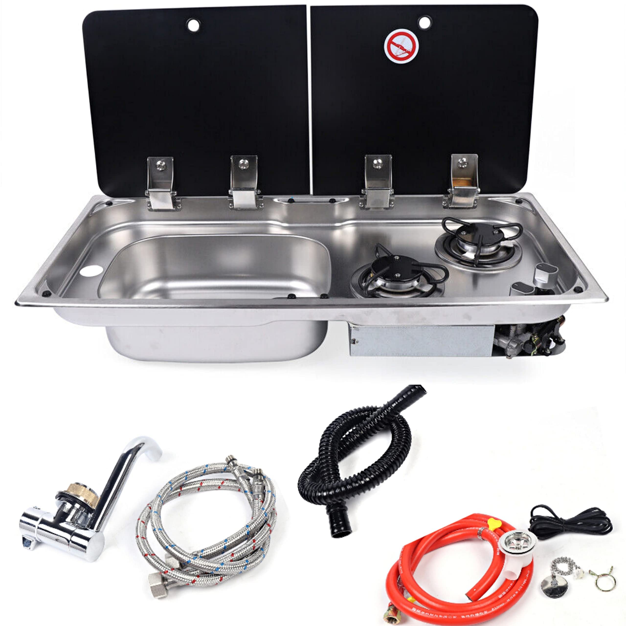 Buy Outdoor Sink Faucet Cooktop Combon,RV Sink 2 Burners RV Stove