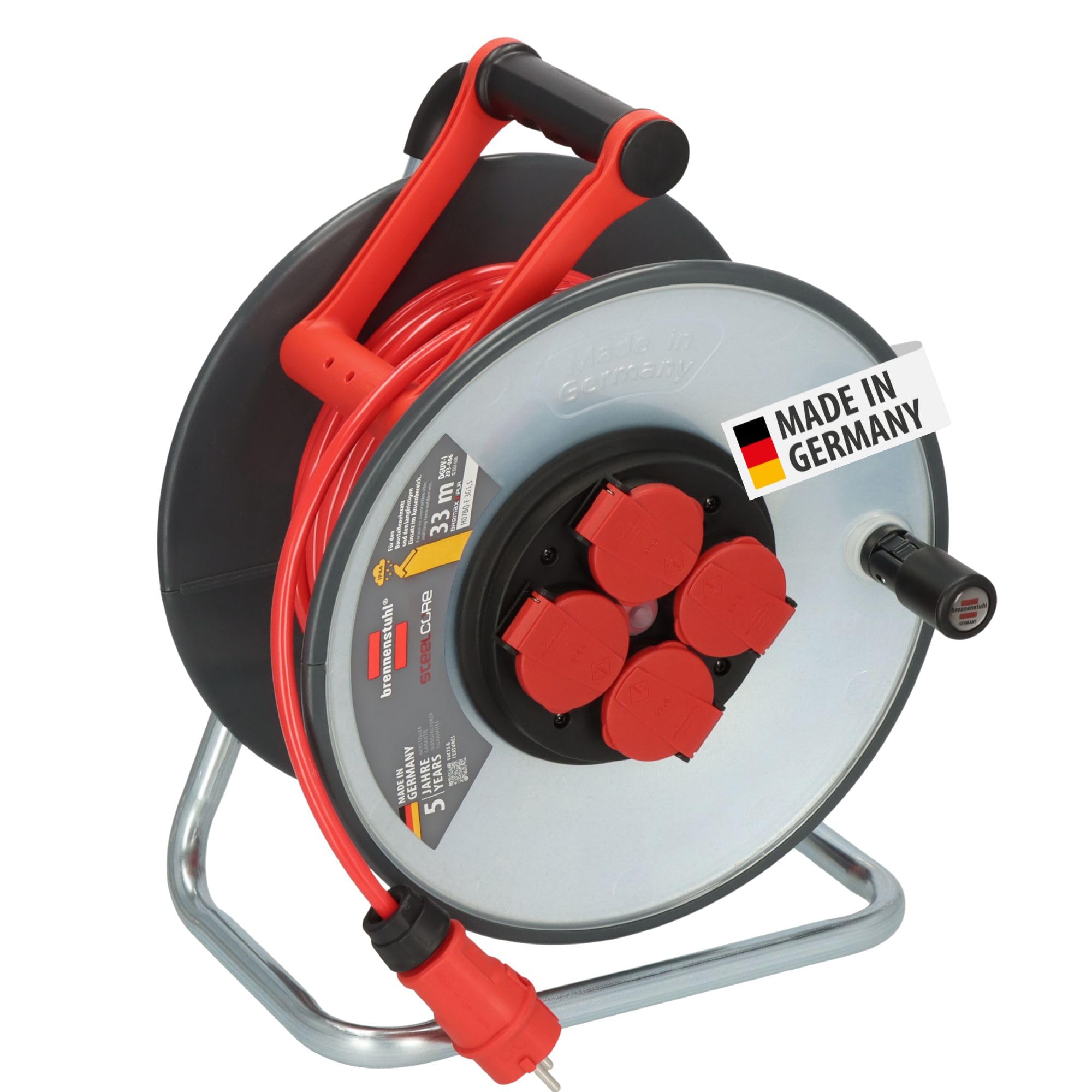 Brennenstuhl Professional SteelCore SC 3110 IP44 (33 m H07BQ-F 3G1,5 cavo, bobina in lamiera d'acciaio, utilizzo in cantiere e uso esterno permanente, Made in Germany)
