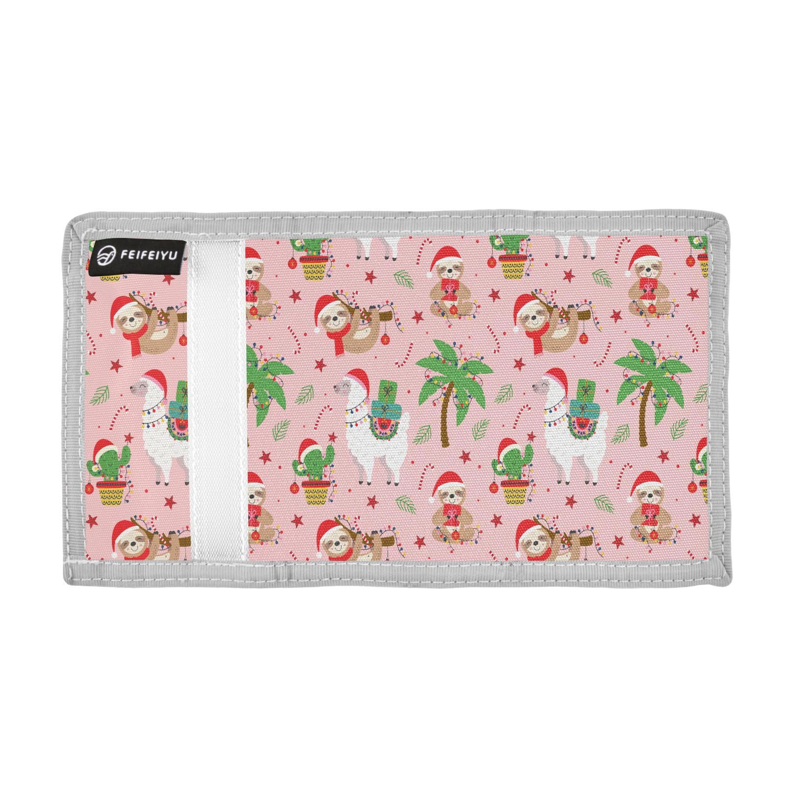 JHKKU Christmas Llama Sloth Cactus Kids Wallet for Boys Girls, Teen Canvas Trifold Purse with Zipper Coin Pocket