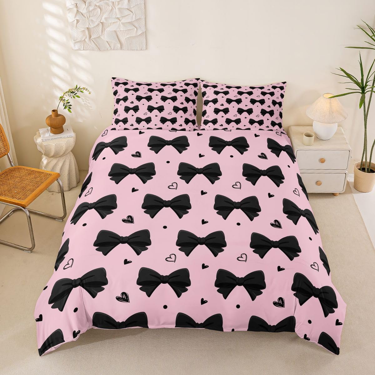 Homewish Kokarda Księżniczka Czarny Różowy Śliczne Zestawy Pościeli Kropki Kołdra Kokarda Kawaii Poszewka Na Kołdrę Miłość Serca Zestaw Łóżek