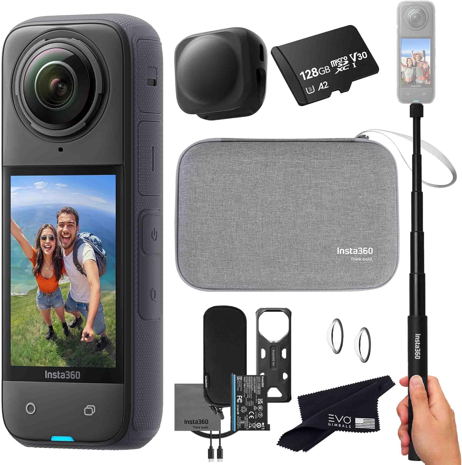 Insta360 X4 Travel Bundle-8K Waterproof 360 Action Camera with 1/2" 48MP Sensors, 8K 360 HDR Video, 72MP 360 Photo, AI Editing |Bundle Includes Carry Case, Selfie Stick, Lens Cap (128GB)