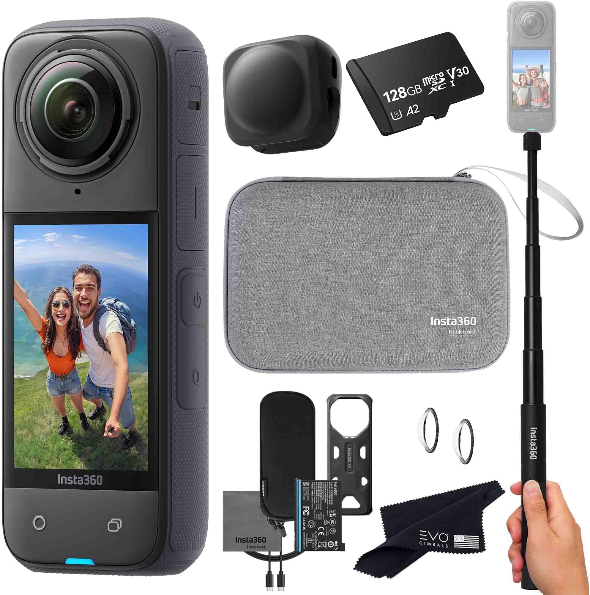 Insta360 X4 Travel Bundle-8K Waterproof 360 Action Camera with 1/2" 48MP Sensors, 8K 360 HDR Video, 72MP 360 Photo, AI Editing |Bundle Includes Carry Case, Selfie Stick, Lens Cap (128GB)