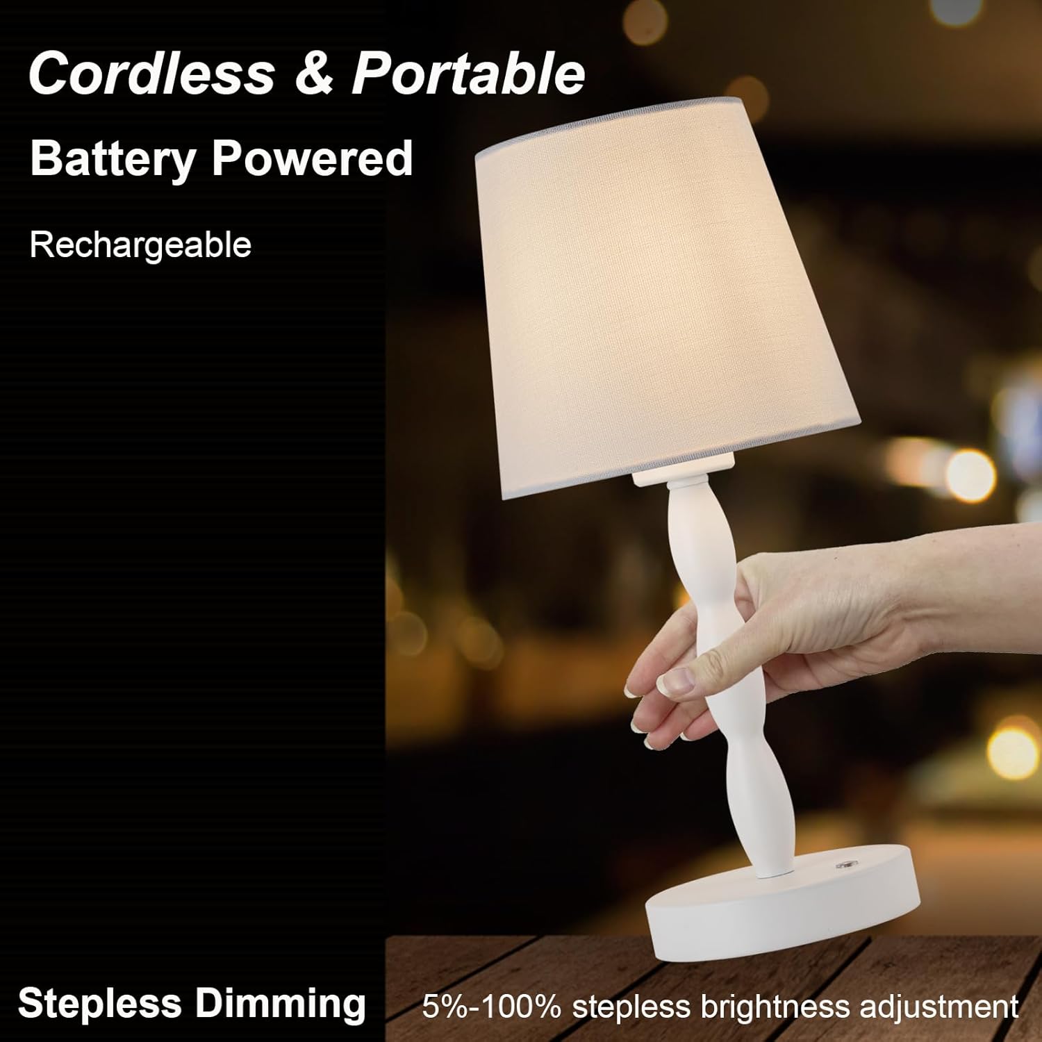 CASTLELIFE Portable Cordless Table Lamp,Touch Desk Lamp Rechargeable Battery Powered, 3-Level Brightness Stepless Dimmable Bedside Night Lamp,for Bedroom/Restaurant/Bars/Outdoor, Bulb Included, White