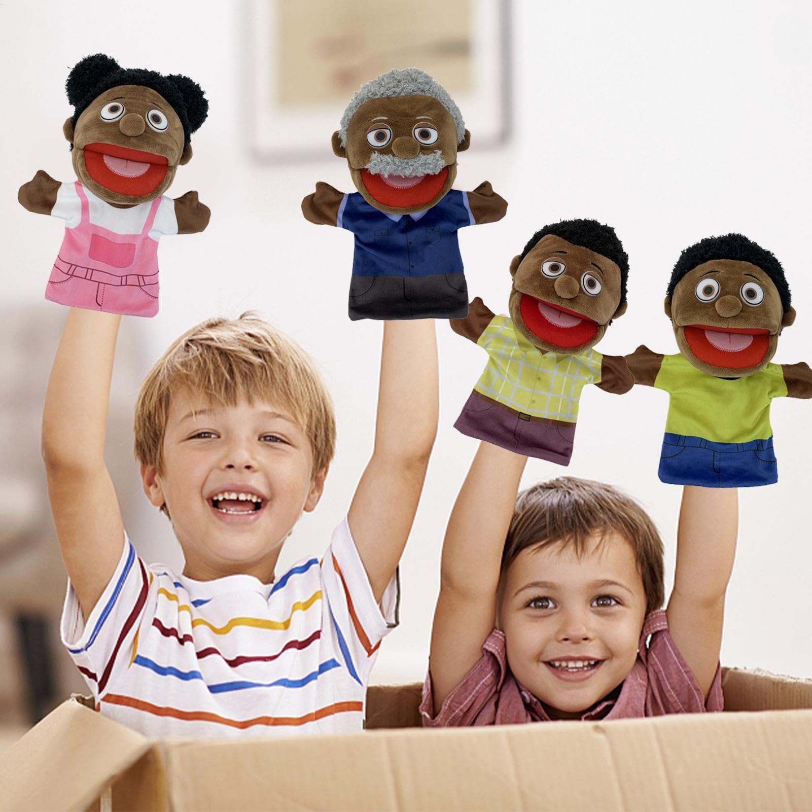 Multikulturelles Puppenset für – Schwarze Puppenpuppen für die für Eltern-Kind-Spiele – Packung mit 6 lehrenden Puppen für Decken, perfekt zum Erzählen von Geschichten und Teat-Spielen | Kind-Spiele – Packung mit 6 lehrenden Puppen für Decken, perfekt zum