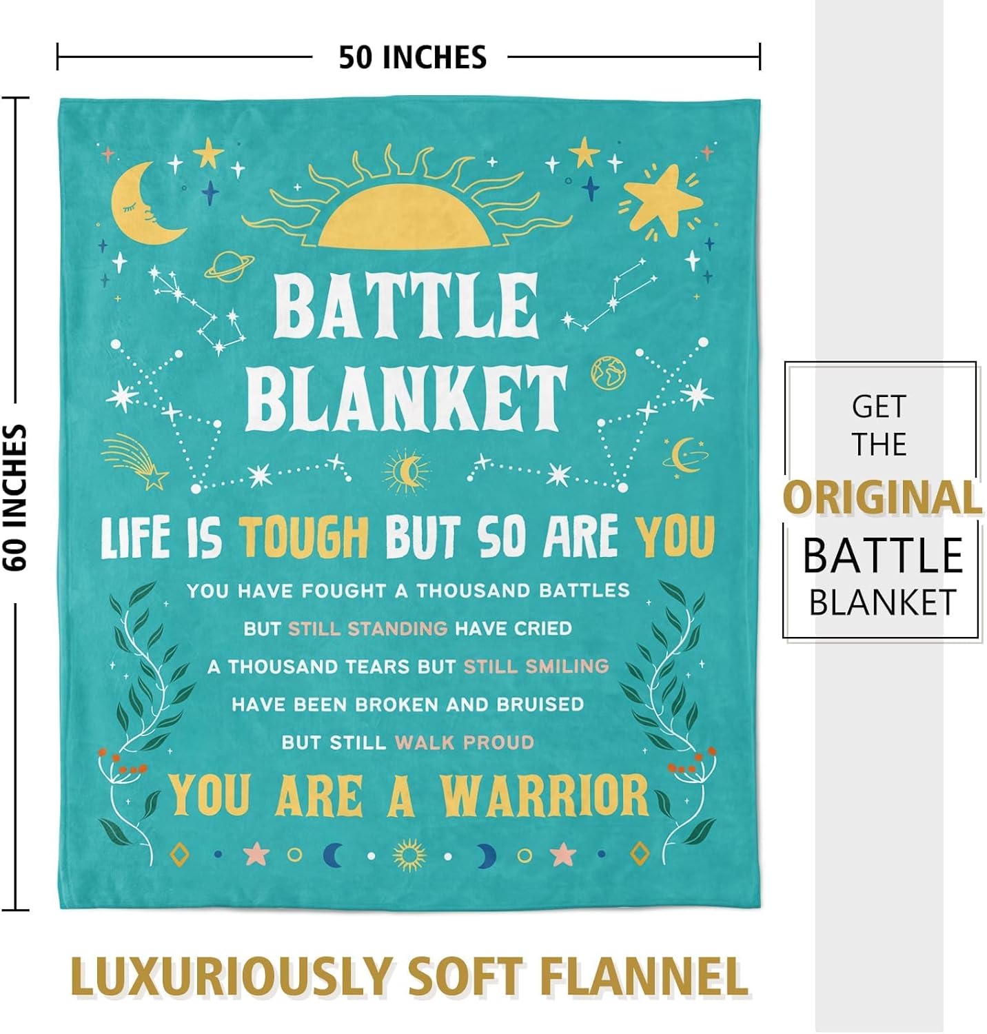SteadStyle Get Well Gifts Blanket for Her Him, Cancer Care Gifts for Women Men, Cancer Fighter Inspirational Quote Chemo Patient Gift - Meaningful Caring Message 50''x 60'' - Image 3