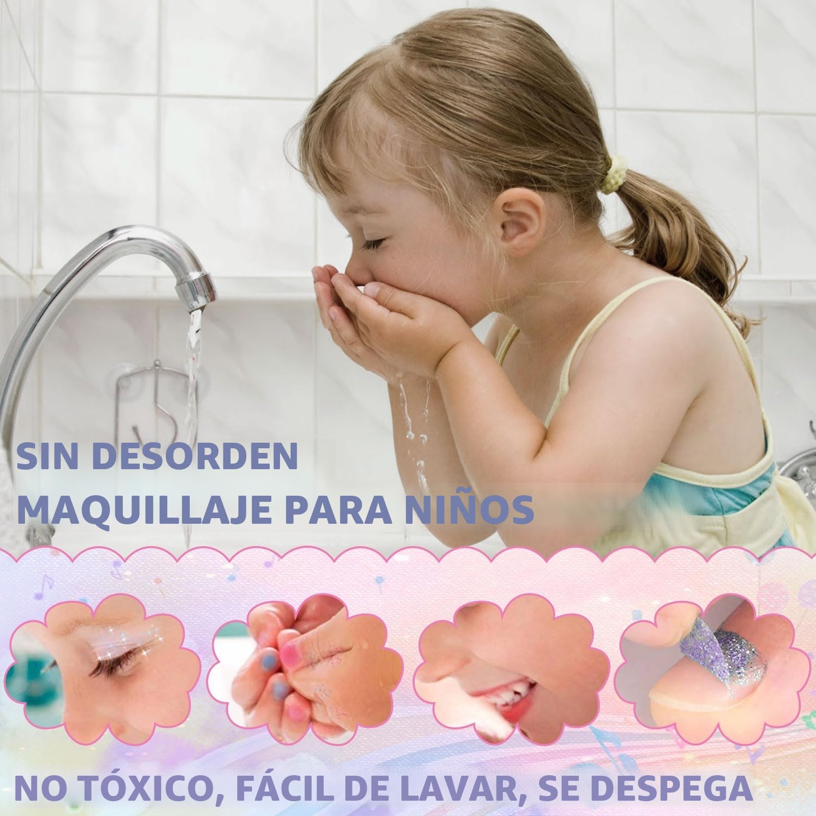 Kit de Maquillaje Niñas- 68 PCS Lavable de Maquillaje, Regalo de Princesa para Niñas, Juguete de Maquillajepara cumpleaños 3 4 5 6 7 8 9 10 Años