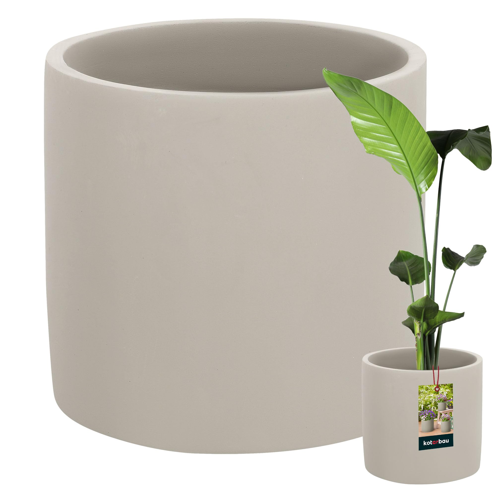 KOTARBAU® Flower Pot Ceramic Large Cylinder Ethnic Diameter 23 cm Height 22 cm 1 Piece Flower Planter Ceramic Flower Pot Concrete Look Small Planters Ceramic Pot Plants