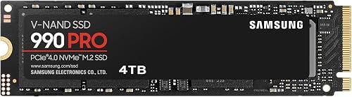 Samsung SSD 990 Pro NVMe M.2 Pcle 4.0, SSD Interne, Capacité 4 To, Vitesse de lecture jusqu'à 7 450 Mo/s, Gestion Intelligente de la Chaleur avec Revêtement en Nickel, MZ-V9P4T0BW - 1