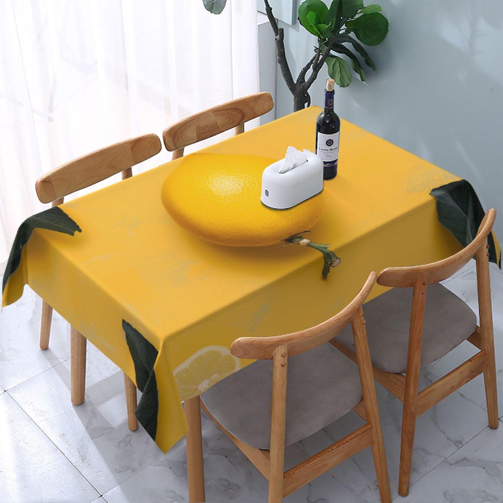 WPKJU Yellow Lemon Art Printed Tablecloth Water Resistant Table Cover Washable Rectangle Table Cloth for Tables 54x72 in