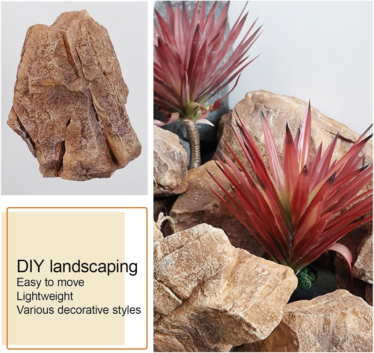 Lightweight Fake Rocks, Landscape Rocks Cover for Yard, Indoor or Yard Decorative Faux Stones