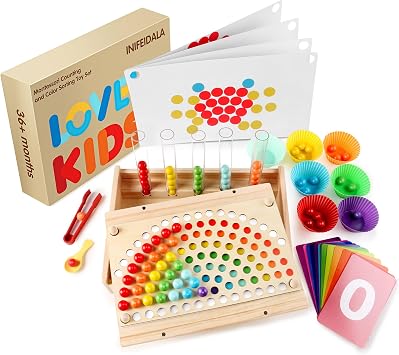 INIFEIDALA Montessori Wooden Educational Toys for 3-6 Year Olds | Counting & Color Sorting Toys with Tweezer Tongs,Preschool Learning Activities,STEM Math Manipulatives,Fine Motor Skills Toys