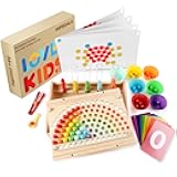 Montessori Toddler Learning Sorting Toys for 3-6 Year Olds - Rainbow Stacking, Number & Bead Matching Games with Wooden Peg Board, Develop Fine Motor Skills, Color & Math Skills