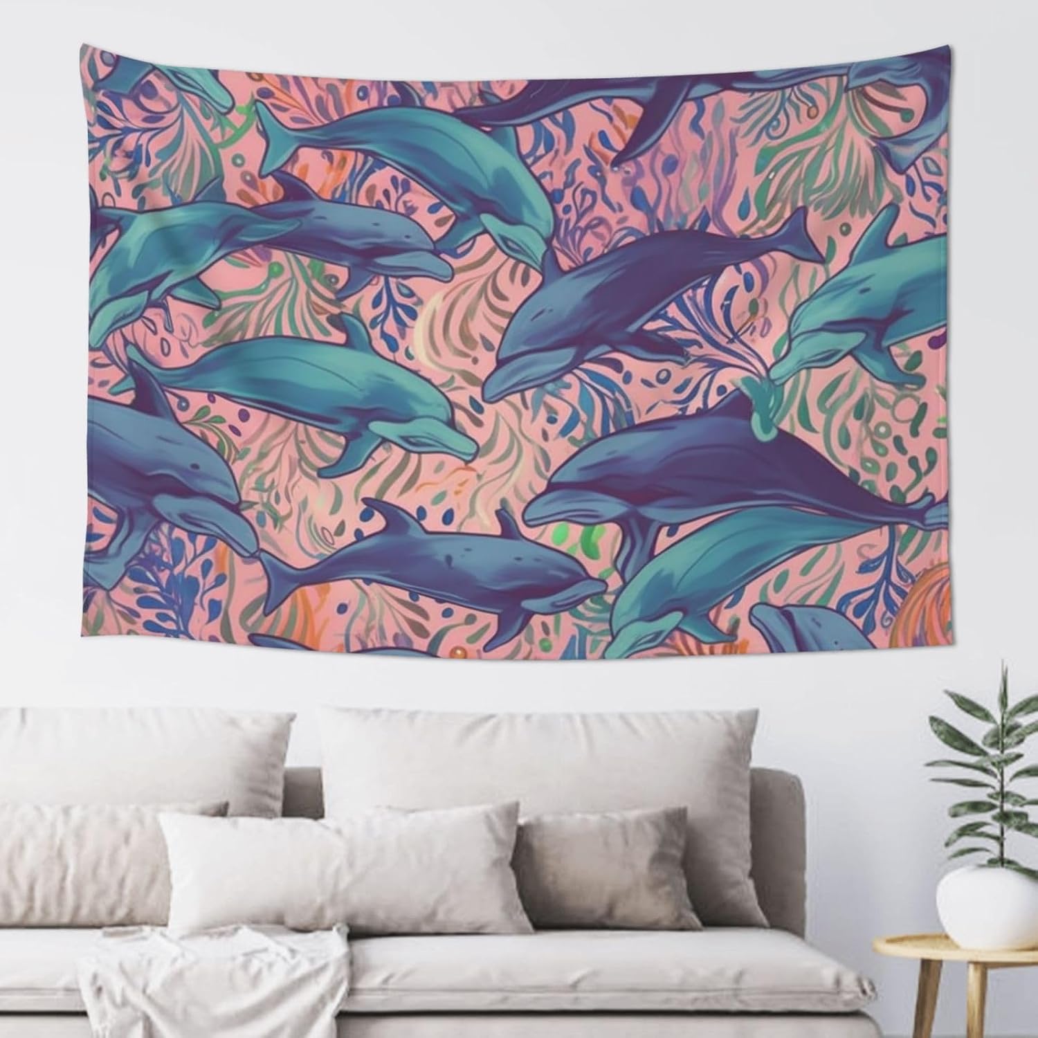 WSOIHFEC Colorful dolphins Tapestry Wide Wall Hanging Vintage Lightweight Wall Blanket Funny Tapestry Wall Art Home Decor Soft Mural for Bedroom Dorm Living Room 60 X 40 Inch