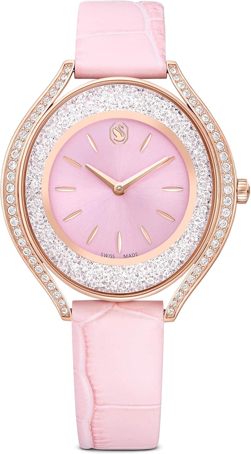 Swarovski Crystalline Aura Watch, Swiss Made, Leather Strap, Pink, Rose Gold-Tone Finish