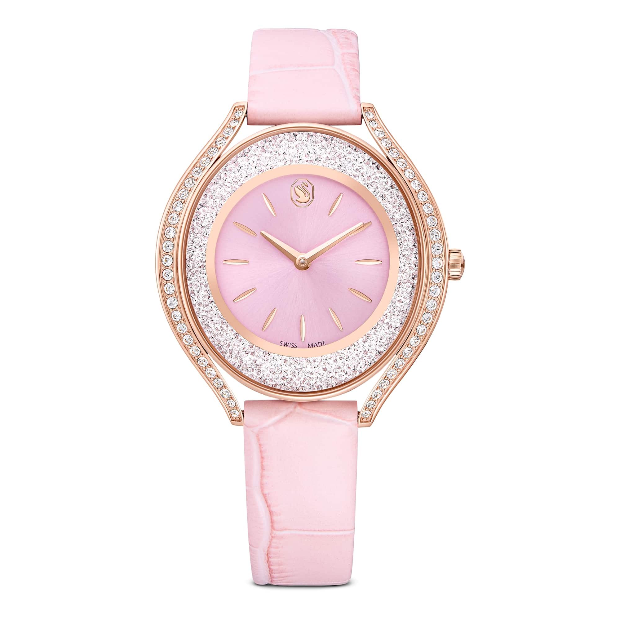 Swarovski Crystalline Kollektion Aura Uhr, Swiss Made, Lederarmband