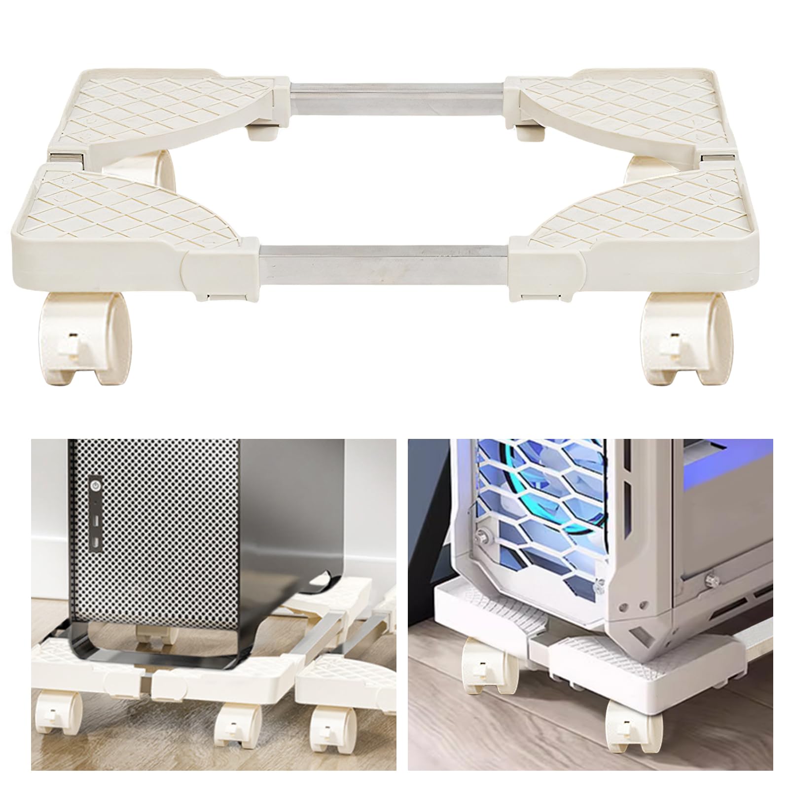Adjustable Rolling Computer Tower Stand Mobile CPU Holder White 34x22cm