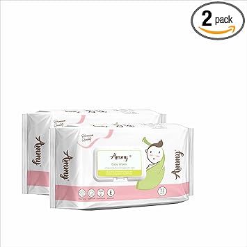 Ammy Baby Soft Cleansing Gentle Wet Wipes with Lid | Enriched With Aloe Vera, Vitamin-E & Chamomile Extract | 72 Counts, Pack of 2