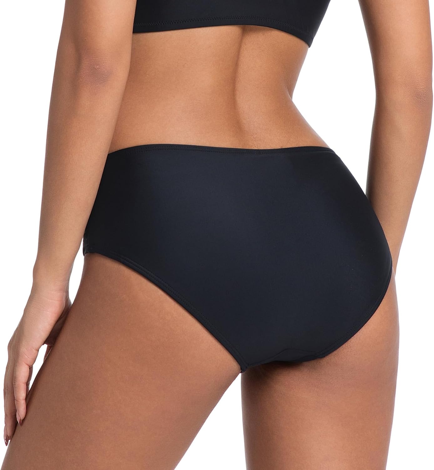COCOPEAR Mid Rise Bathing Suit Bottoms for Women Ruched Tummy Control Swim Bottoms Full Coverage Bikini Bottoms for Women